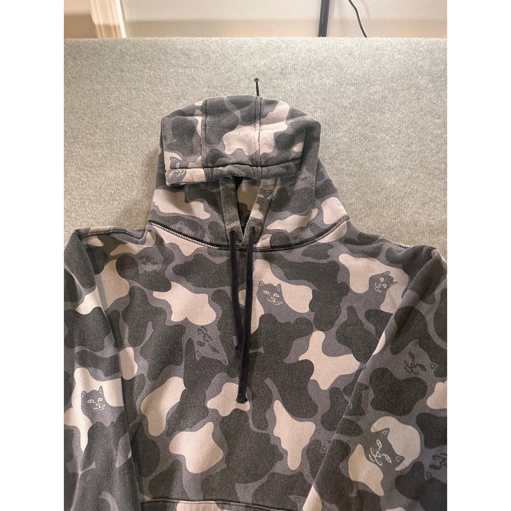 RIPNDIP Lord Nermal Camo Hoodie Mens Large Grey Black Camouflage Sweatshirt L